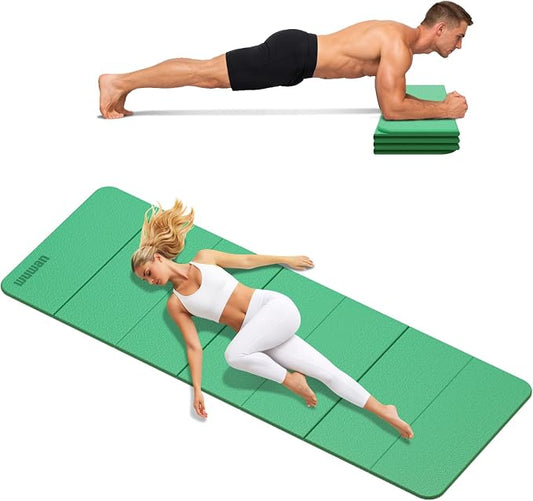Folding Yoga Mat Extra Thick 0.4 Inch, Foldable Yoga Mat 75 x 26 Inches, TPE Exercise Mat, 7-Panel Non Slip Cushioned Fitness Mat for Yoga, Pilates, Stretching, Home Workout
