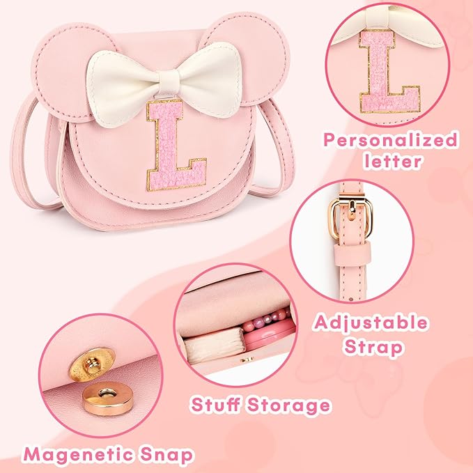 mibasies Toddler Purse Girl Gifts: Girls Birthday Gifts for 3-8 - Toys for Ages 2-4 Girls Mouse Ears Purse, Pink, Letter L