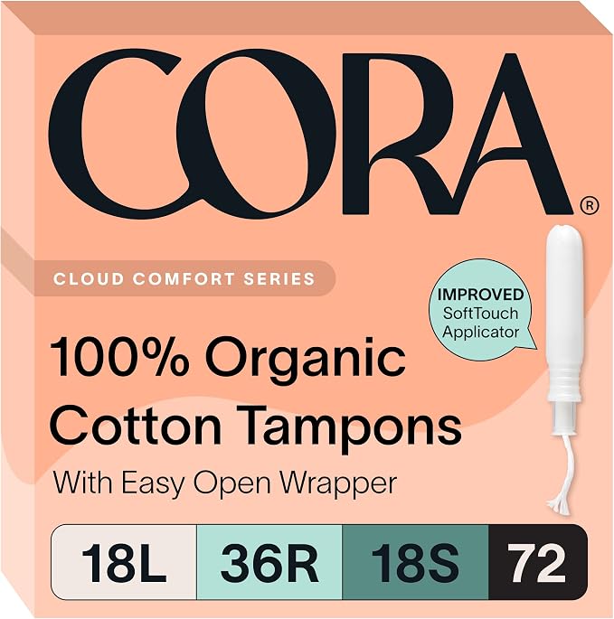 Cora Organic Cotton Tampons Multipack (18 Light, 36 Regular, 18 Super Tampons)