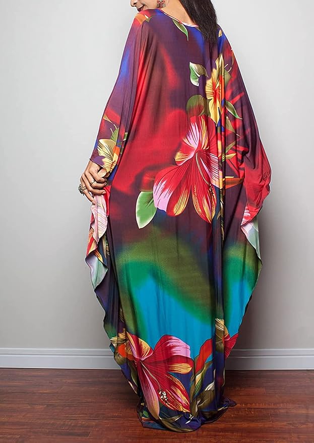 Venasha Womens Caftan Floral Print Kaftan Dress Short Sleeve Swimsuit Cover up Loungewear for Summer