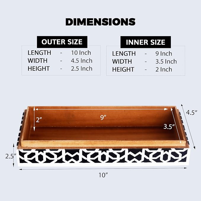 Handicrafts Home Decorative Storage Box with Lid, Black White Persian Mosaic Box, Islamic Rosette Pattern Coffee Table Organizer, Keepsake Box for Living Room & Console Decor, Shiraz 10 x 4.5 x 2.5