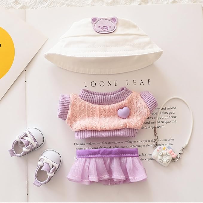 Designer Clothes for Dolls Accessories15cm /17cm Doll Clothing Set Replacement Pink Outfit 5Pcs Set (Premium Design-Purple)