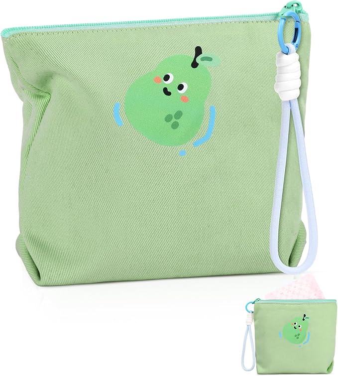 Canvas Period Pouch Soft First Period Kit Bag Small Discreet Menstrual Cup Pad Pouch Cute Sanitary Napkin Storage Bag Tampon Holder Multi-purpose Feminine Bag Geen