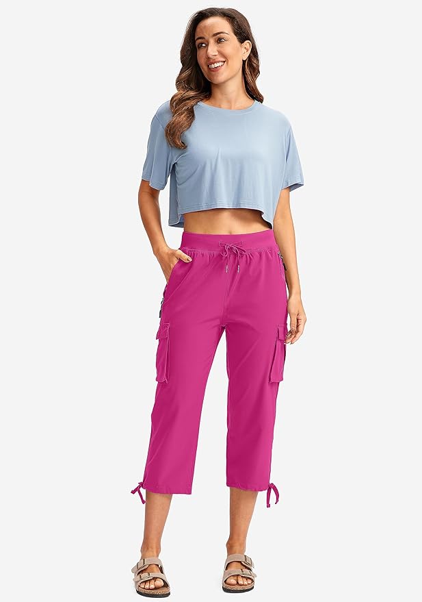 Soothfeel Women's Cargo Capris Pants with 6 Pockets Lightweight Quick Dry Travel Hiking Summer Pants for Women Casual