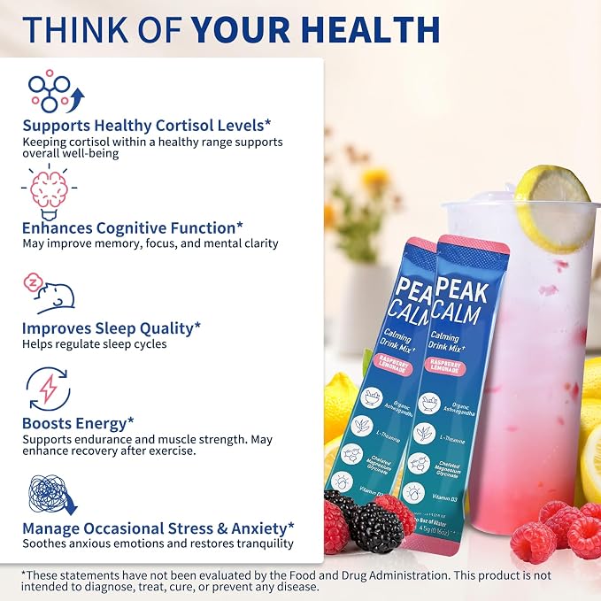 40 Count Super Cortisol Calm Drink with Magnesium Glycinate, Ashwagandha, L-Theanine & Vitamin D3 |Magnesium glycinate Powder for Relaxation, Focus & Sleep Support | Raspberry Lemonade | No Sugar