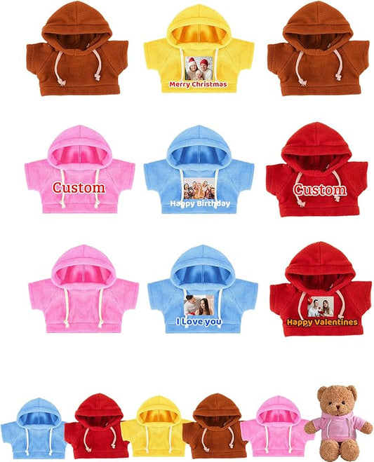 9 Pcs Custom Clothes for Teddy Bears with Name Photo, Personalized Stuffed Animal Clothing Fit 8-16 inch Stuffed Bears Sweater, Personalized Doll Clothes Make Your Own Plush Doll Shirt