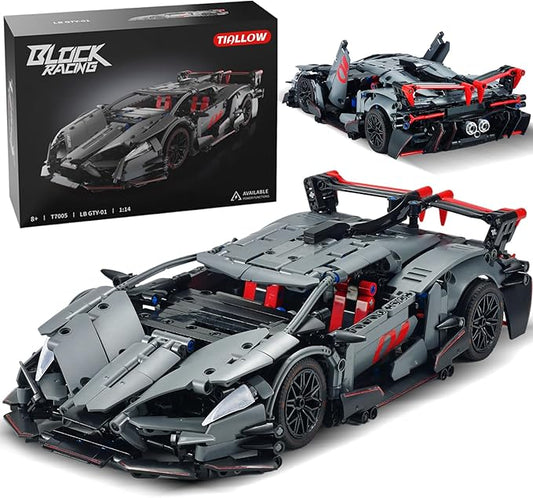 Sports Car Building Set for Adults - 1:14 MOC Toy Car Building Block, Racing Car Model Kit Gifts for Boyfriends,Boys and Teens Age 8-14 (Black)