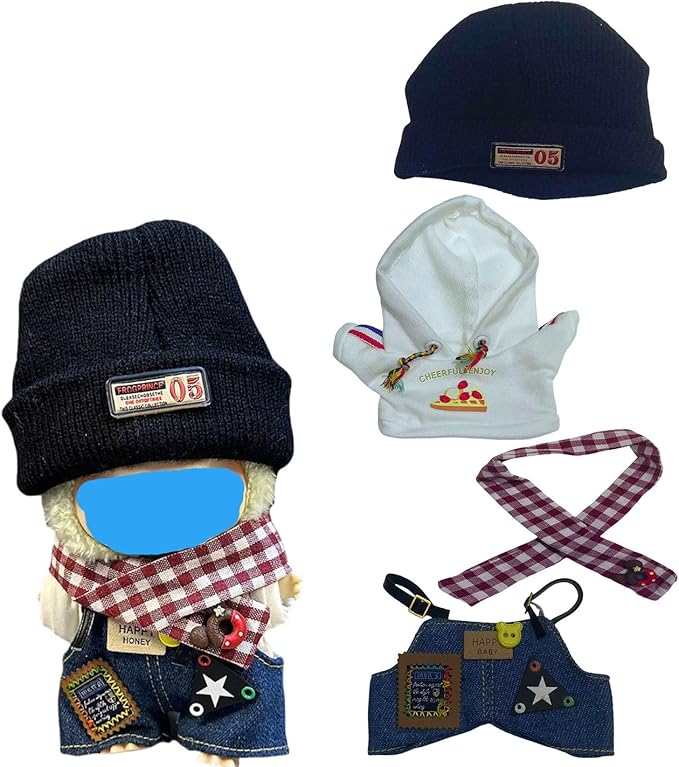 17cm Plush Doll Clothes Wardrobe Set - Clothes for Dolls Faux Fur Outfit Bundle (Hat+Top+Pants+Accessories) for Cute Collectible Figure Display (NO Doll) Included (Style-B, 17cm/7inch)