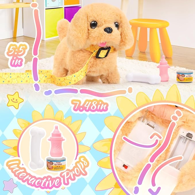 Tagitary Plush Toys Walking Dog Toys That Can Walk, Bark and Wag Tail,Interactive Electronic Pet Toys Puppy with Leash,Easter Christmas Birthday Gift for Toddlers Kids