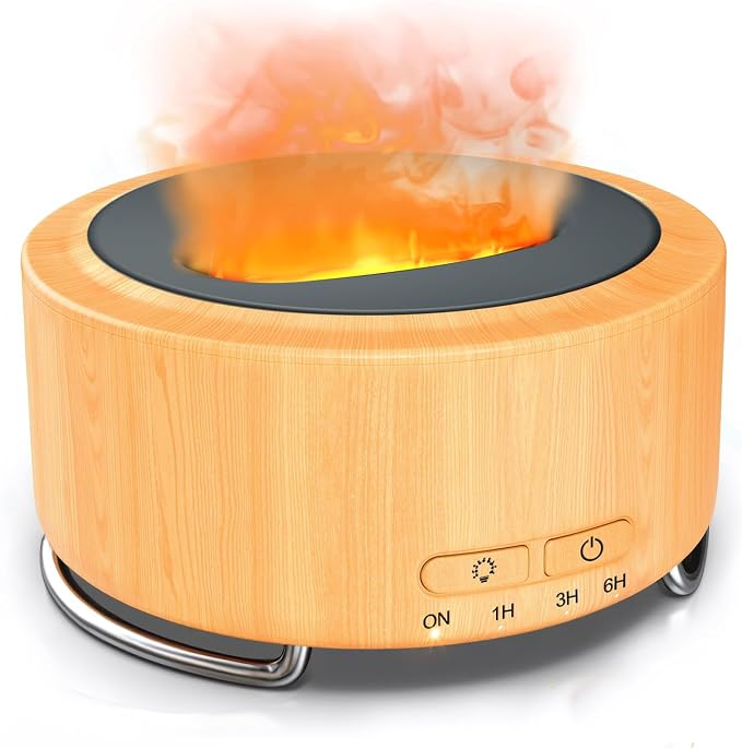 Essential Oil Diffuser for Home: 500ML Aroma Diffuser with Fireplace Flame Light & 9 Colors LED Improved - Quiet <25dB Cool Mist Humidifier for Bedroom Office Yoga Room