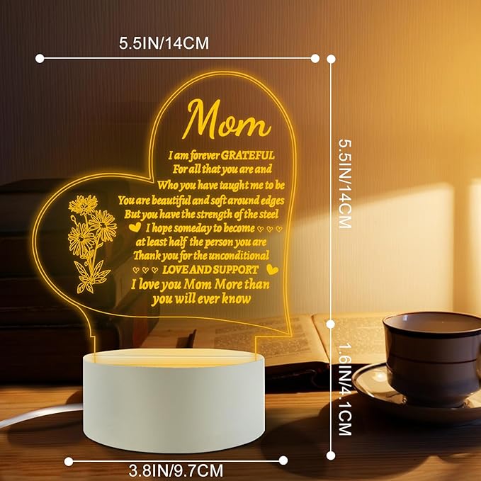 Lovely Mother-Best Mom Birthday Gifts from Daughter Son，Mom Night Light，Room Decoration Mom's (1 Pack)