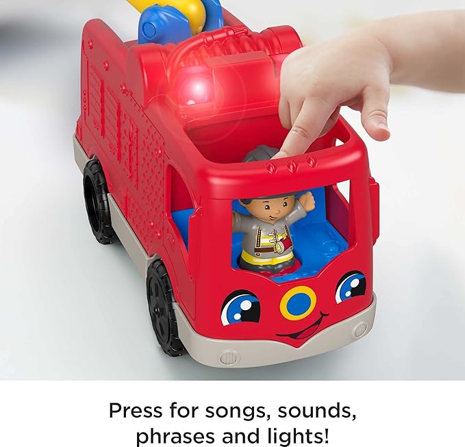 Fisher-Price Little People Toddler Toy Helping Others Fire Truck with Music Lights & Figures for Preschool Pretend Play Kids Ages 1+ Years