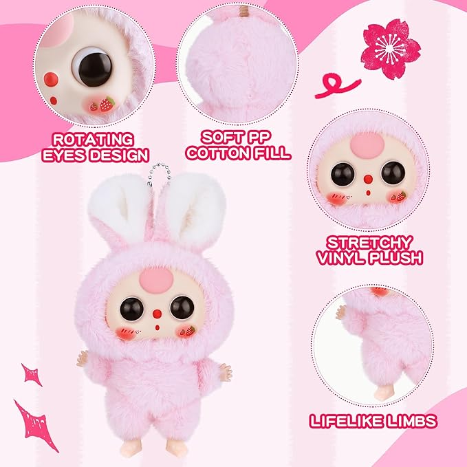Vinyl Plush Pendant, Stuffed Animals with Cute Vinyl Face Vivid Expression for Girls Boys, Kawaii Macaron Pink Plush Figures Stuffed Doll Gift for Birthday Christmas Home Car Décor Collectibles Toys