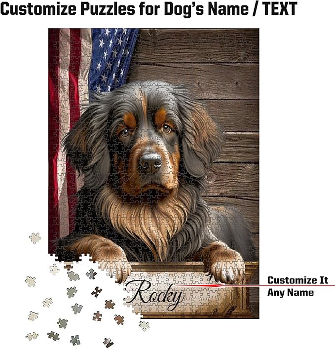 Custom Wooden Jigsaw Puzzles with Your Dog's Name on Hovawartc Art Print - 300 500 1000PCS Puzzles Game and Home Wall Decor