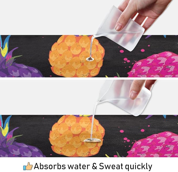 Tropical Colorful Pineapple Yoga Towel, Non-Slip Hot Yoga Mat Towel Sweat Absorbent for Pilates and Workout 73 x 27 in