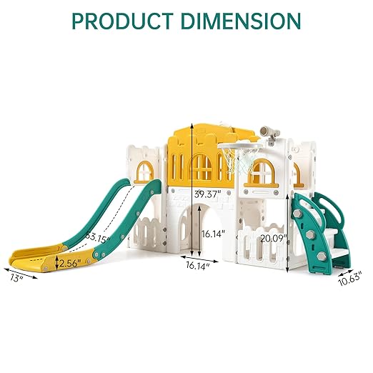 8-in-1 Toddler Slide & Climber Playset for Kids 1-3 Years, Indoor Outdoor Activity Center with Basketball Hoop, Tunnel, Telescope, Steering Wheel & Storage, Safe HDPE Backyard Fun House