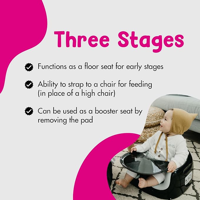 Bumbo 3-in-1 Multi-Seat for 6 to 36 Months, Travel Baby Feeding & Play Floor Seat, All-in-One Portable Booster with Tray & Toddler High Chair, Black/Monsoon