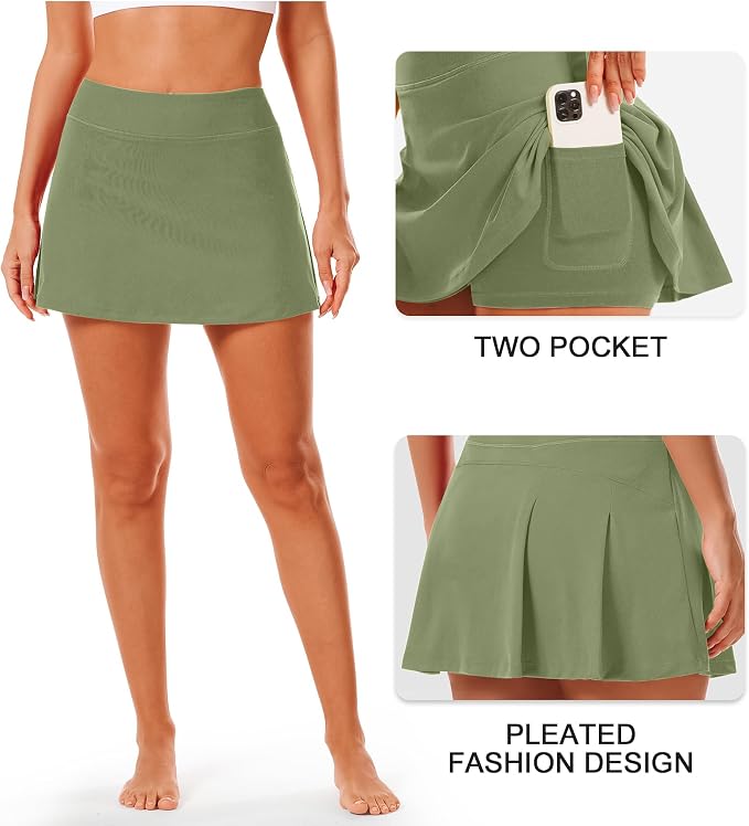 Stelle Women Tennis Skirt High Waisted Athletic Golf Skorts with Pockets | Tummy Control, Built-In Shorts, Deep Pockets, Pleated, Breathable, Lightweight, Tennis, Golf, Pickleball, Running, Workout