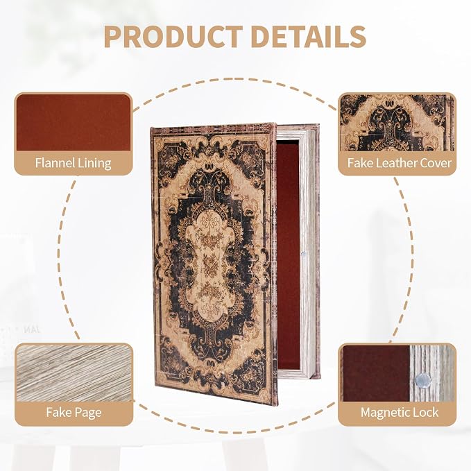Decorative Storage Box for Home Decor - Vintage Faux Wood Book Box | Book Box with Magnetic Lock,Hidden Jewelry & Remote Storage,Coffee Table Books Decor,Shelf Decor Accents (M Size, 10.2")