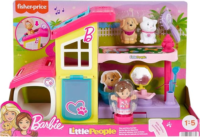 Fisher-Price Little People Barbie Toddler Toy Play and Care Pet Spa Playset with Music & Sounds for Pretend Play Kids Ages 18+ Months