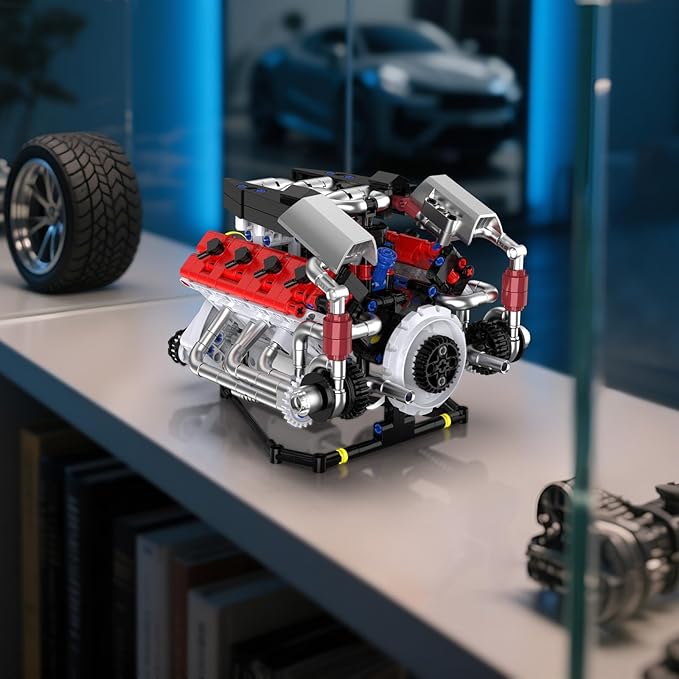 V8 Engine Building Blocks Kit That Run with LED Light and APP Control,Collectible Set for Adults,Car Engine Building Engineering STEM Projects for Kids Boys (700 Pcs)