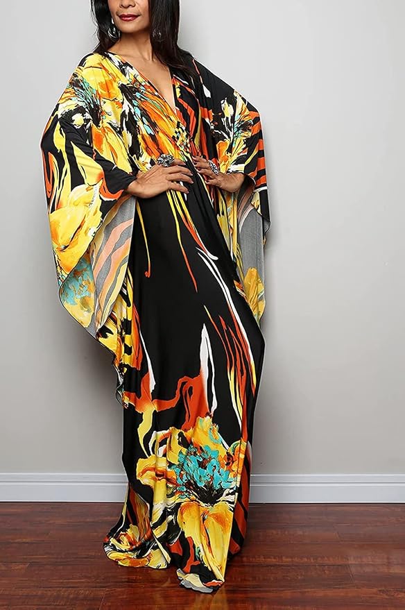 Venasha Womens Caftan Floral Print Kaftan Dress Short Sleeve Swimsuit Cover up Loungewear for Summer