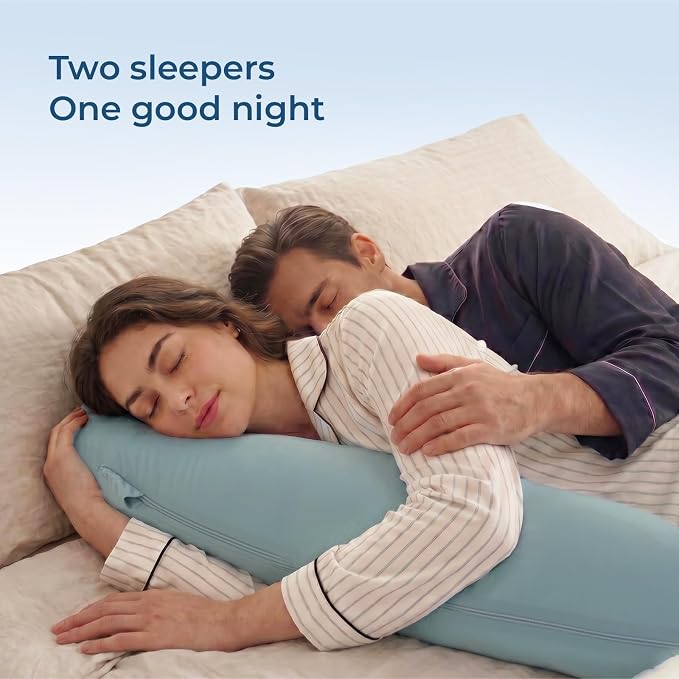 Momcozy Pregnancy Pillows with Cooling Cover, J Shaped Maternity Body Pillow for Pregnancy, Breathable & Stretchy Cooling Fabric, Full Body Support for Head, Neck, Belly, HIPS, Mist Blue