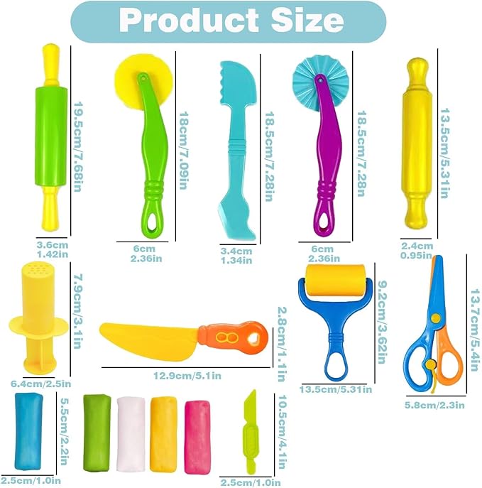 Unleash Creativity with 9 Pcs Play Dough Tools Sets Dough Whit 5 Bright Color Dough.Ideal as a Gift for Kids Aged 3-4-8 Years