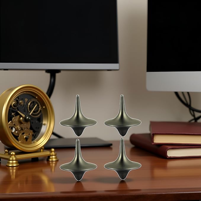 4 Pcs Accurate Spinning Top,Portable Precision Metal Premium Exquisite Perfect Balance Desktop Gyro Toys Vintage Totem Zinc Alloy Toy Spinning Top Desk EDC Little Fidget Toy Spinning Tops