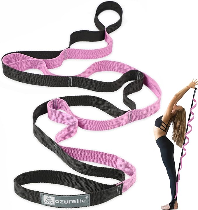 A AZURELIFE Premium Durable Stretch Straps with Loops, Stretching Strap for Physical Therapy, Multi-Loop Yoga Strap Fitness Exercise Strap for Yoga, Pilates, Dance, Flexibility&Exercise