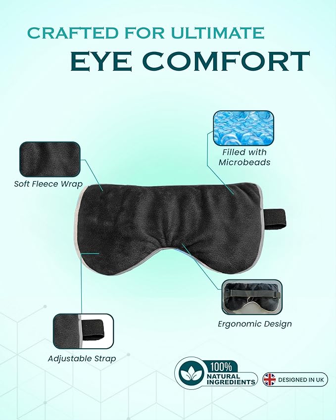 Heated Eye Mask for Dry Eyes, Stye, Blepharitis & Puffiness Relief – Microwavable Warm Compress with Soft Fleece – ThermoDR Reusable Mask for Fatigue, Strain, Sinus & Irritation – Black