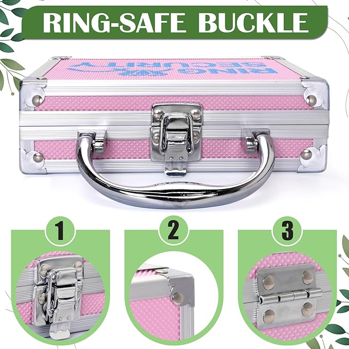 Ring Security Wedding Ring Bearer Case Adventure Set - 7.09" Box Suitcase with Metal Badge | Ideal for Bearer Gifts, Themed Parties & Spy Game Treasure Storage (Pink)