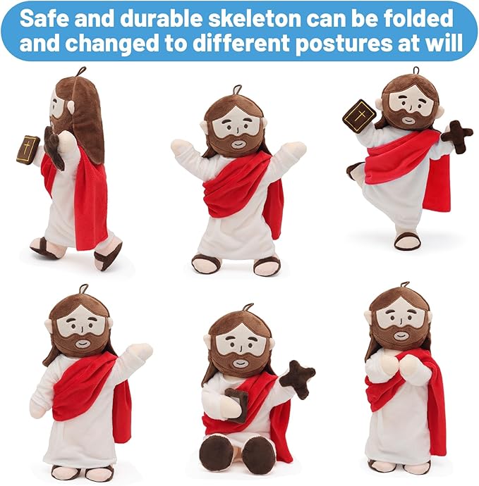 Jesus Plush Doll with Jointed Skeleton Jesus Plushie 13.4" Poseable Jesus with Removable Accessories Easter Christian Gifts for Kids (Red)