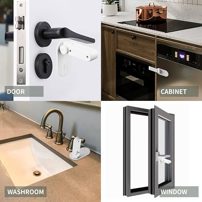 Childproof Door Lever Lock Prevents Toddlers Pets from Opening Doors, No Drill Tool Needed Easy to Instal, Child Safety Locks for Doors, Windows, washrooms (Black, Pack, 4)