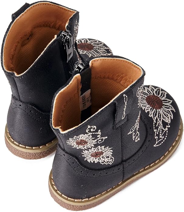 Newsonet Baby Cowboy Cowgirl Boots Infant Western Boots Toddler Boys Girls Round Toe Riding Mid Calf Boots All Seasons for 6 9 12 18 24 Months