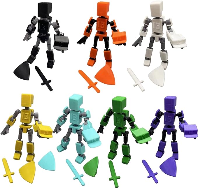 Mini 13 3D Printed Robot, Fully Articulated, 7 Pack Gift Set for Stop Motion Animation