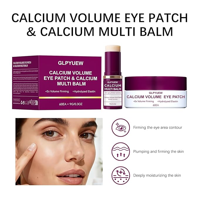 Calcium Multi Balm Stick & 60 Hydrogel Under Eye Patches (30 Pairs),Dual-Effect Eye Care Set for Deep Hydration & Smoothing Fine Lines,Gentle,Skin-Friendly (Pack of 1)