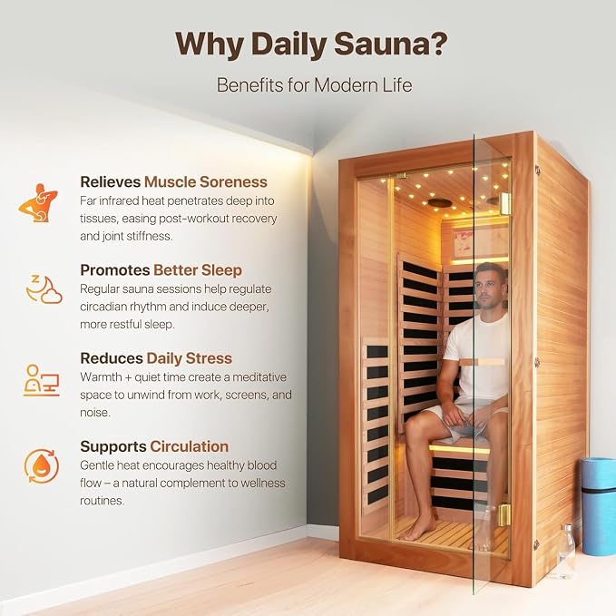 1 Person Infrared Sauna Low EMF Far Infrared Sauna with Speakers Personal Indoor Dry Sauna Room for Home Gym Spa