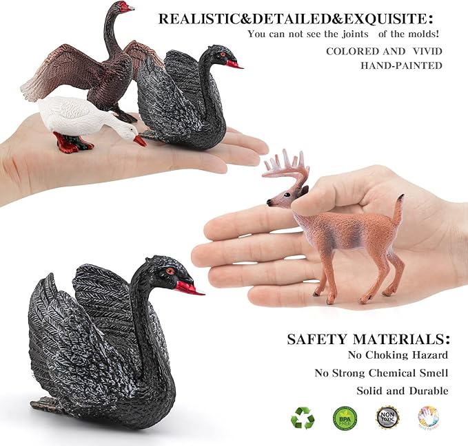 LC JoyCre 4PCS Black Swan Figurine Swan Toy Deer Figurine Animal Figure for Toddlers Preschool Animals Figures Eduactional Project Diorama Model Toy for Kids 3 4 5 6