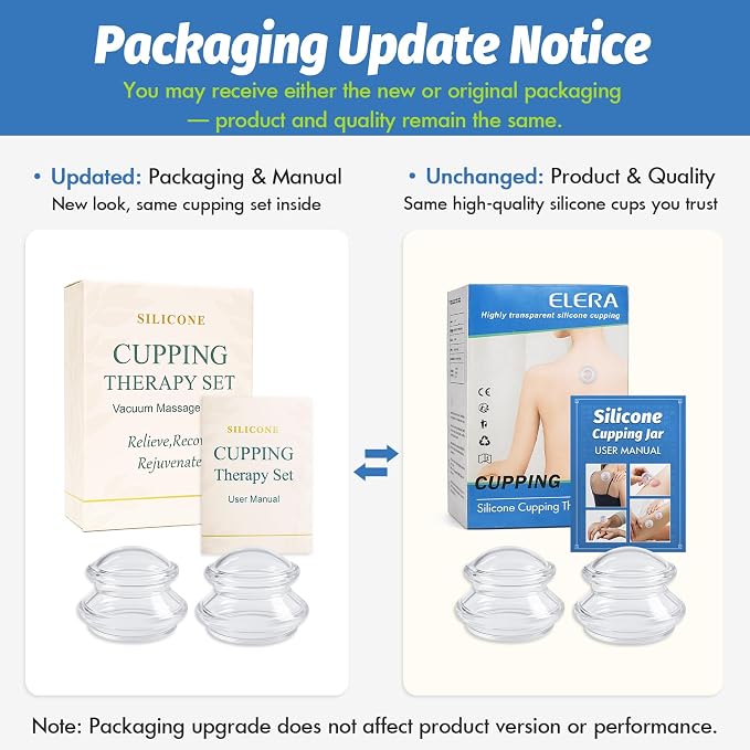 ELERA Silicone Cupping Therapy L Size Sets, Professionally Chinese Massage Cups Tools, Silicone Cup for Joint Pain Relief, Massage Body (L*2 Cups)