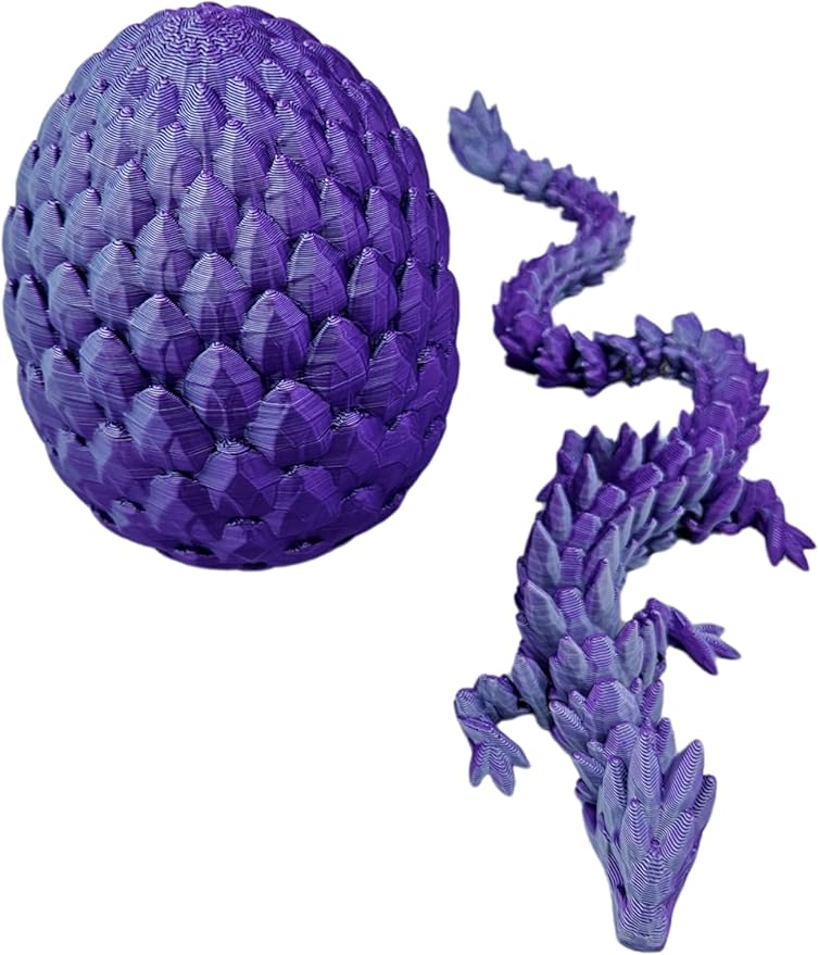 Surprise Dragon Egg Articulating Gemstone Dragon Fidget Figurine - 3D Printed Dragons Flexible ADHD, Autism, Relief Anxiety - Articulated Joints (Purple Mint Silk)
