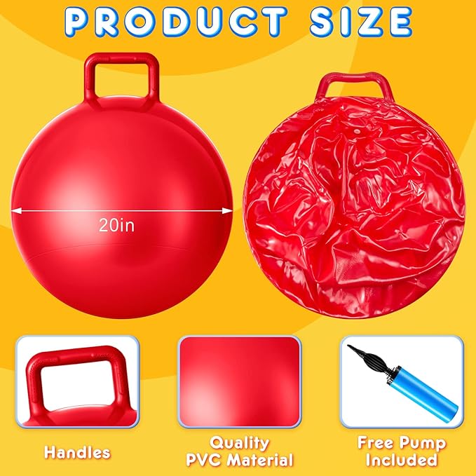 Meooeck 9 Pcs Hopper Ball 20 Inch Outdoor Bouncy Balls with Handles and Air Pump Jumping Hopping Ball for Sports School Games Exercise(Multicolor)