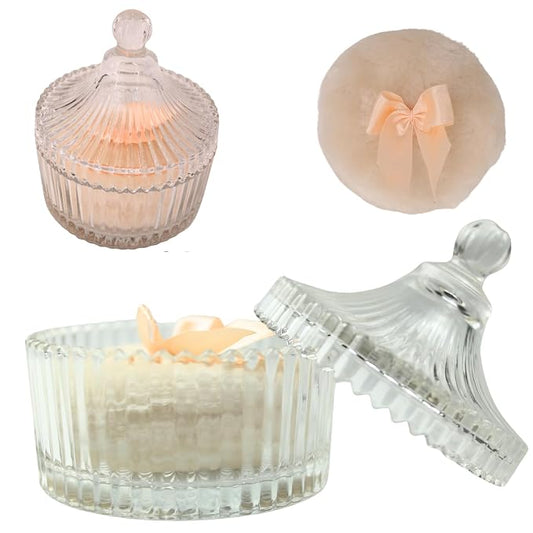 2 Pcs Large Body Powder Puff and Container Powder Container with Puff Powder Puff Crystal Container Soft Washable Reusable Velour Face Body Glitter Powder Puff Wet Dry Makeup (Yellow)