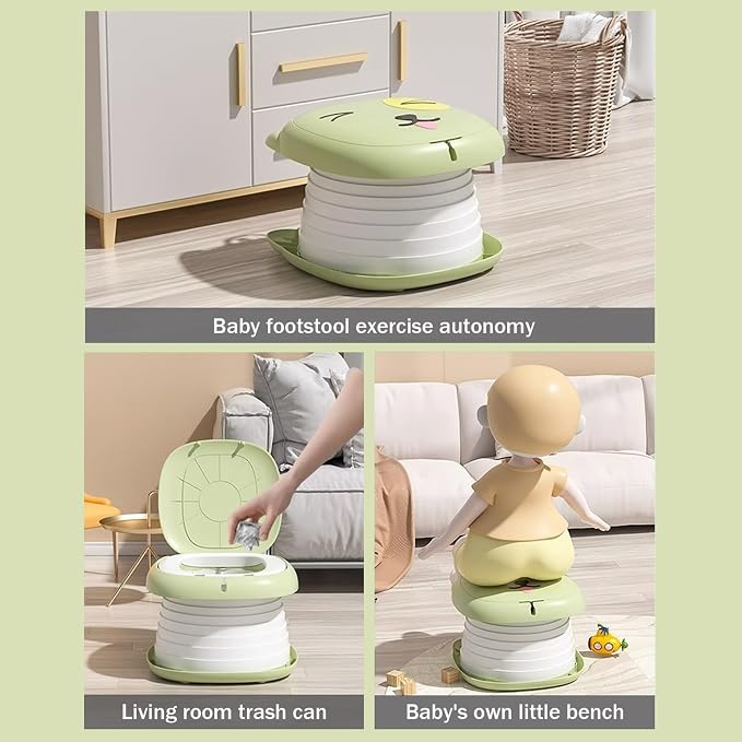 Travel Potty 9.4X 1.9in Flip Green ABS Stable Collapsible Cartoon Style Portable Potty Emergency Toilet for Toddler, Travel, Camping and Outdoor Use..