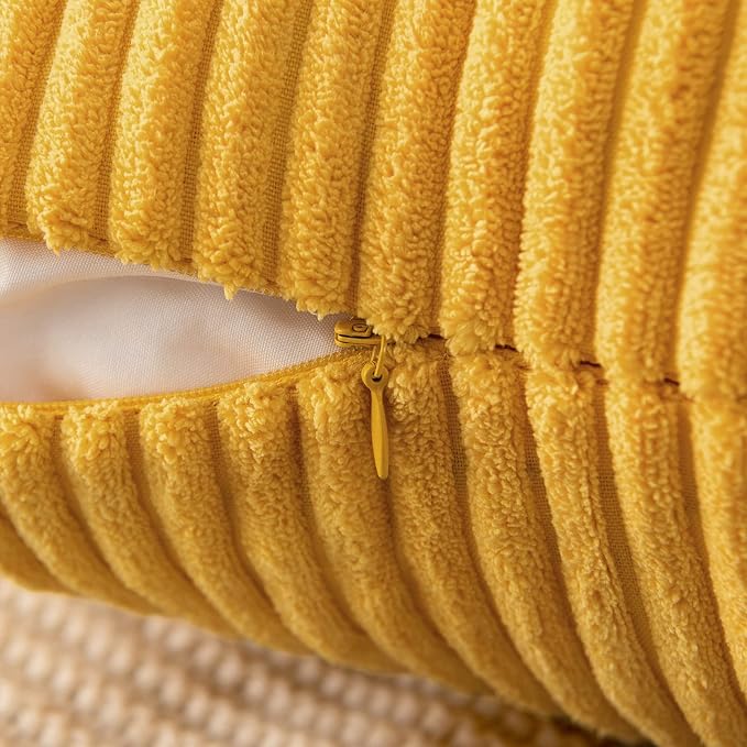 MIULEE Soft Corduroy Throw Pillow Covers Set of 2 12x12 Mustard Yellow | Decorative Striped Textured Cushion Cases, Boho Rustic Square Pillowcases, Home Decor for Couch Chair Sofa Bed Living Room