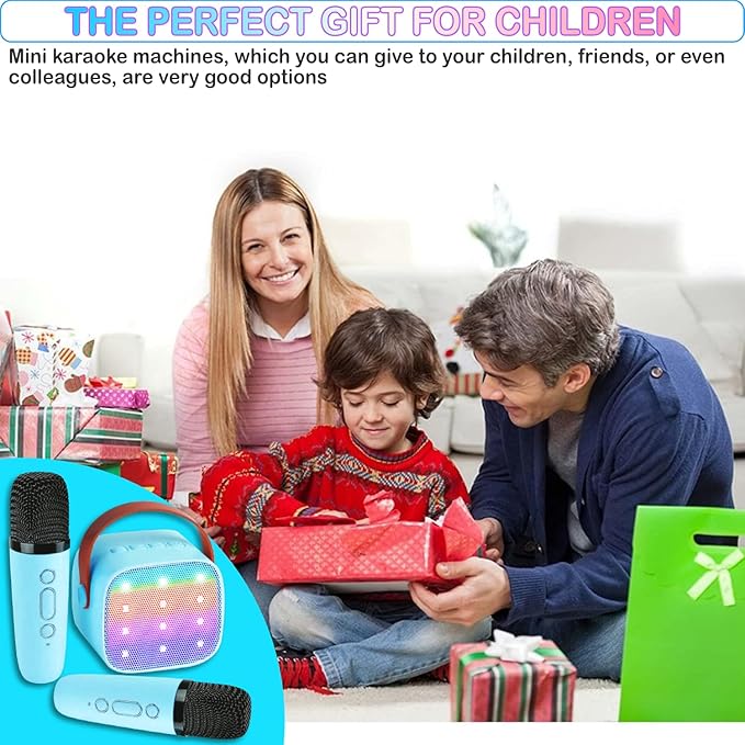 Kids Karaoke Machine, Portable Bluetooth Speaker with 2 Wireless Mics, Microphone Speaker Set with LED Lights for Home Party, Birthday Gifts for Girls Boys Kids