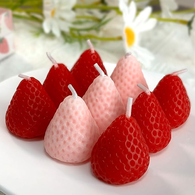 Strawberries Candles Gifts for Women, Aromatherapy Candle, Room Decor Cute Strawberries Shaped Scented Candles, Aesthetic Decorative (6 Red and 3 Pink, 3 Inch)