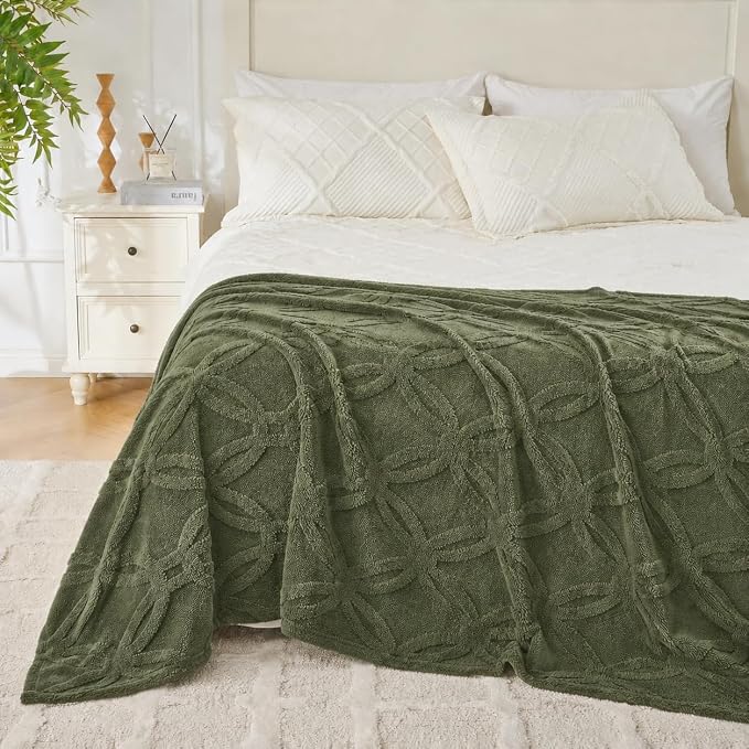 Green Throw Blanket - Soft & Fluffy Fleece, Cute & Aesthetic, Perfect for Sofa, Couch, Chair, Bed, Living Room & Bedroom, All-Season Use, Plush & Cozy Decorative 50x60 Inch Blanket