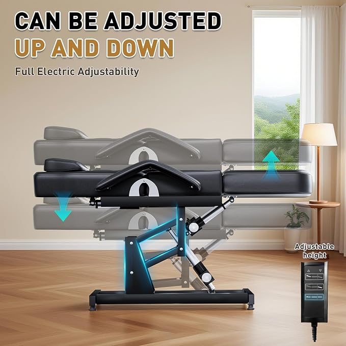 Fully Electric Lift Professional Massage Table with 3 Molds for Esthetician, Physical Therapy Table with Adjustable Backrest & Legrest Treatment, Physical Therapy, Spa, Professional Massage, Tattoo