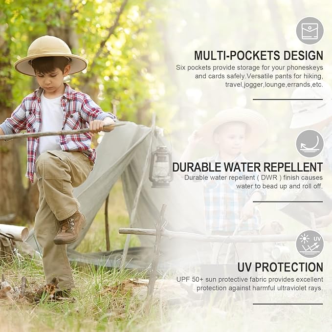linlon Kids' Cargo Pants, Boy's Casual Outdoor Quick Dry Waterproof Hiking Climbing Convertible Trousers #9016